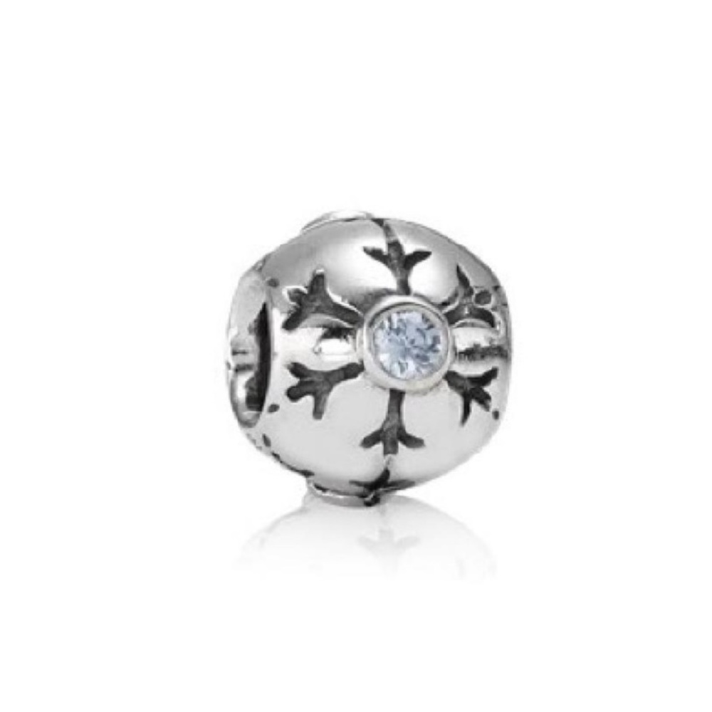 Retired Pandora Aqua Snowflake CZ Winter Bead Charm Christmas Snow EUC